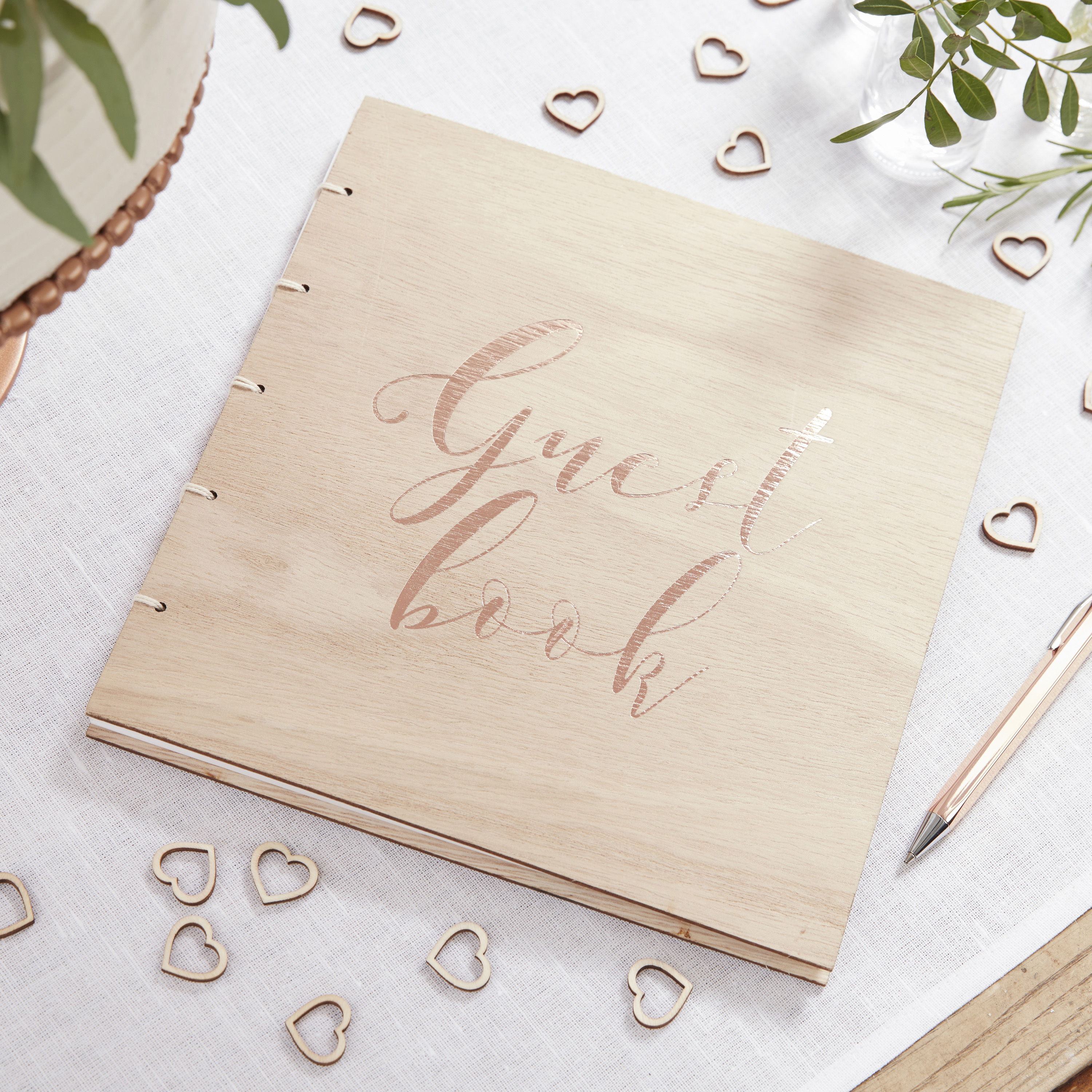 Rose Gold Wooden Wedding Guest Book Ginger Ray