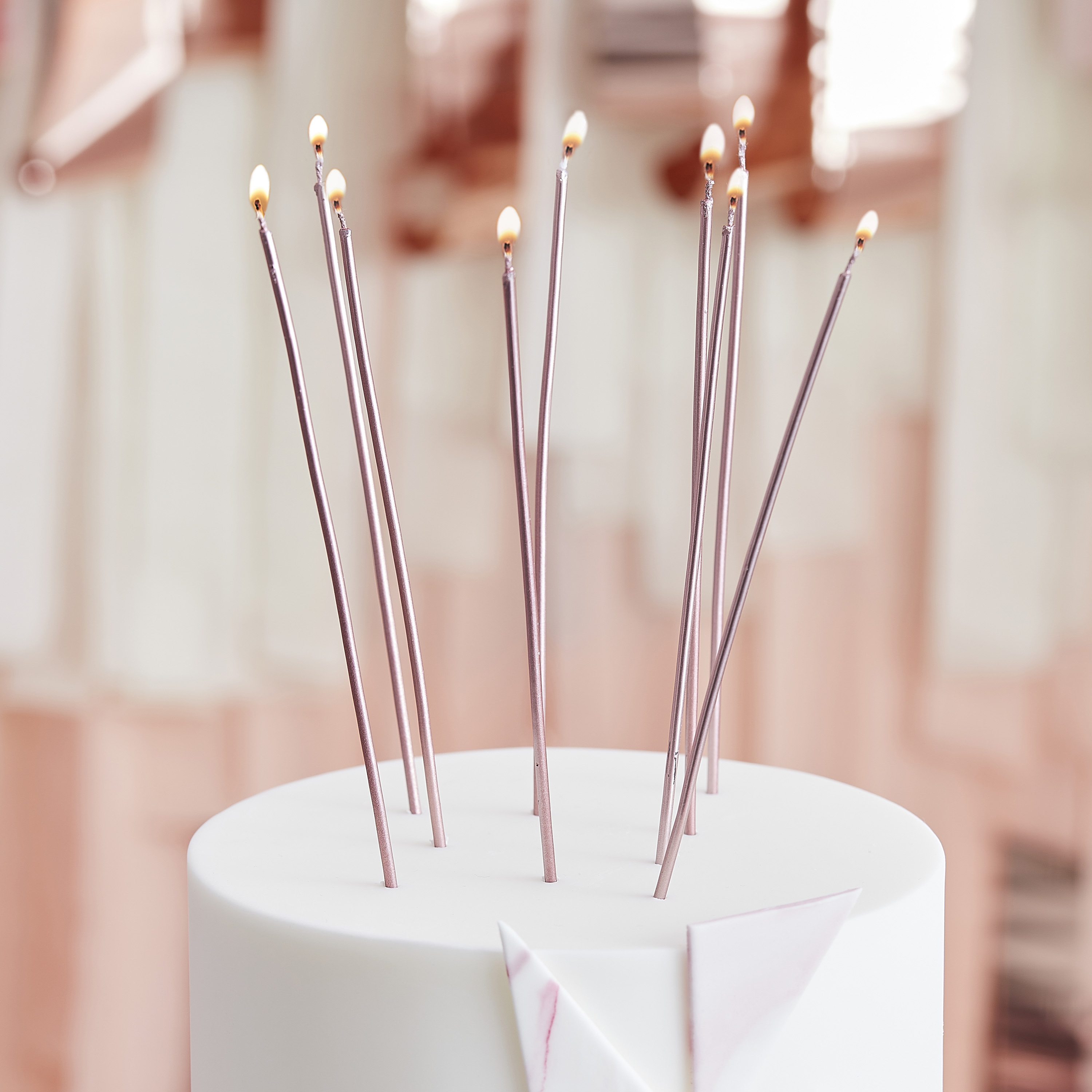 Tall Skinny Rose Gold Birthday Cake Candles | Ginger Ray