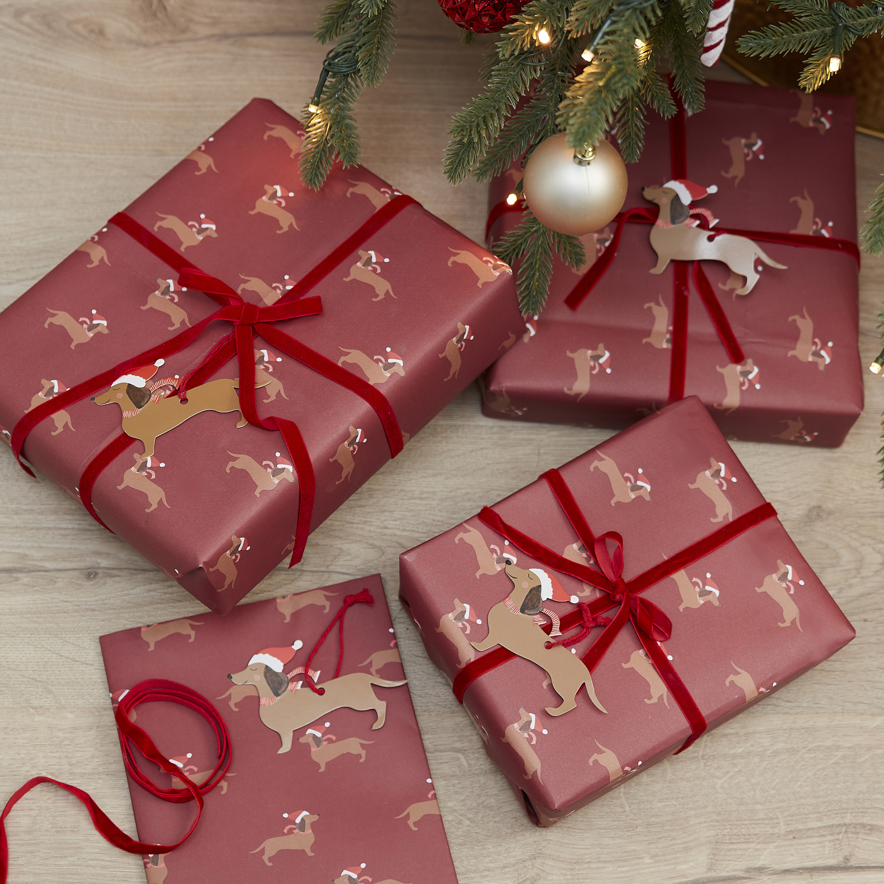 Sausage Dog Christmas Wrapping Paper Kit, Dachshund Wrapping Paper