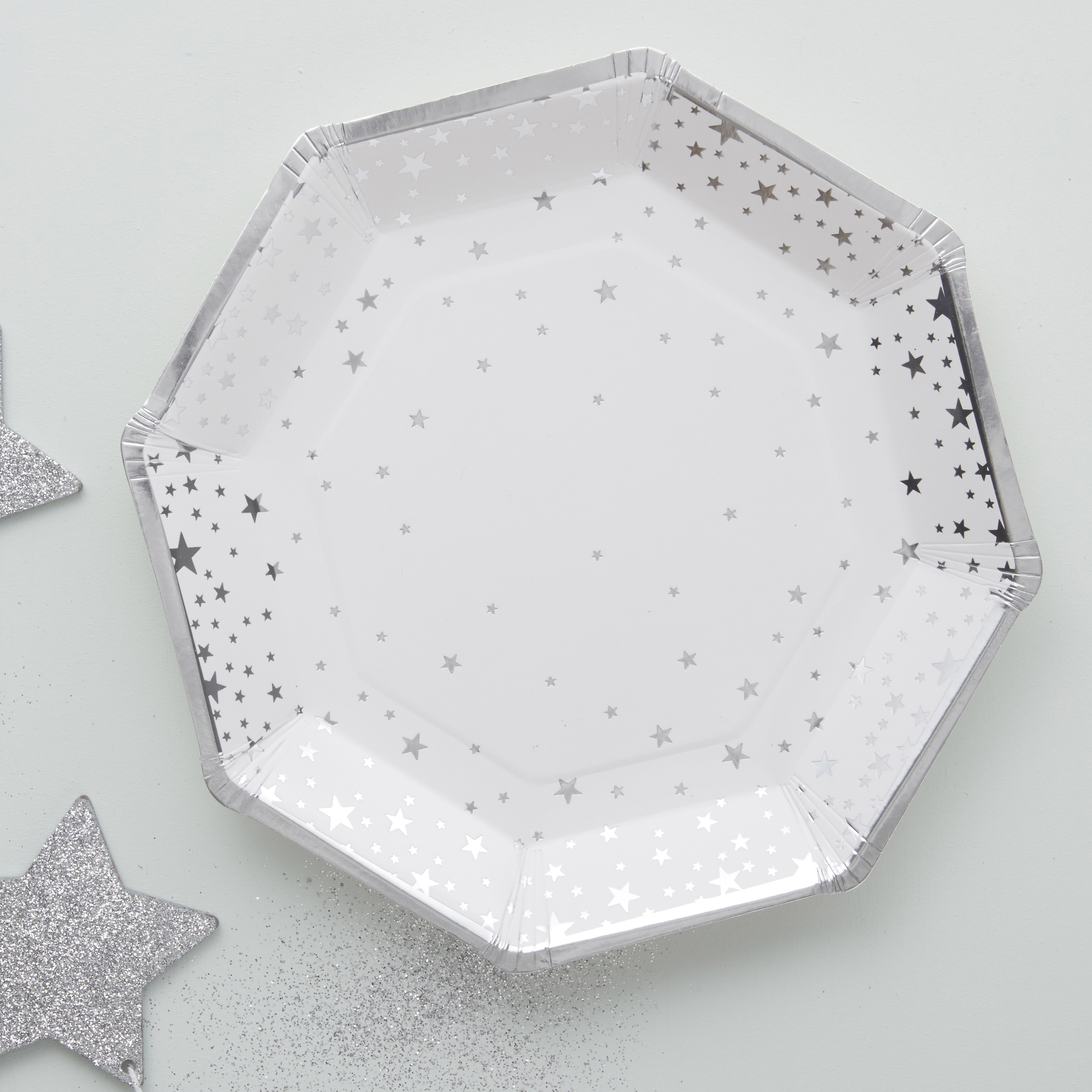Silver Foiled Star Paper Plates Ginger Ray