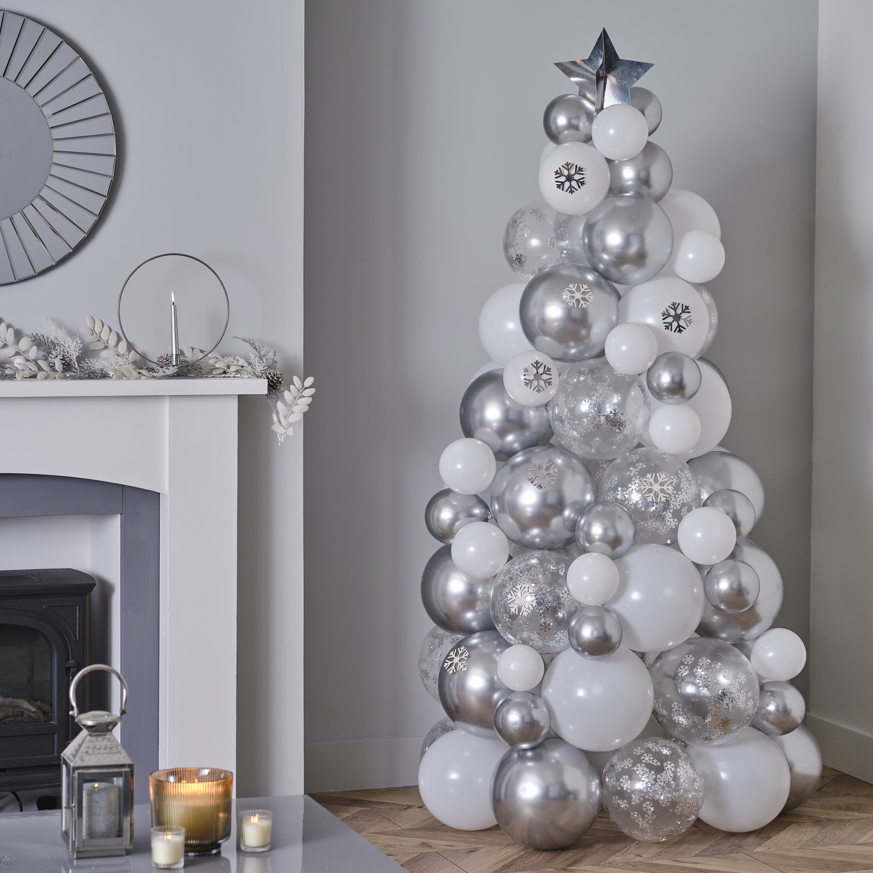 Silver, Chrome & Confetti Balloon Christmas Tree