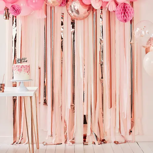 Pink And Rose Gold Party Streamers Backdrop | Ginger Ray