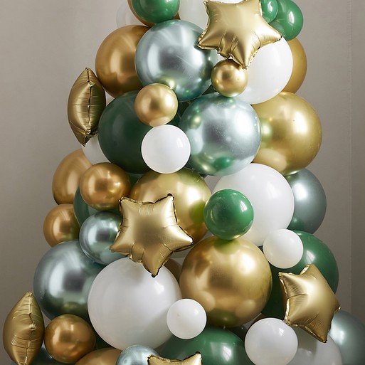 Ginger Ray Lot de 114 ballons en forme de sapin de Noël Vert/doré