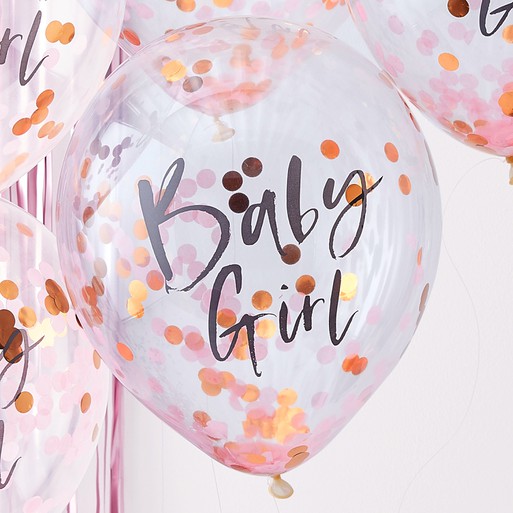 Baby Girl Pink Confetti Filled Balloons, Ginger Ray