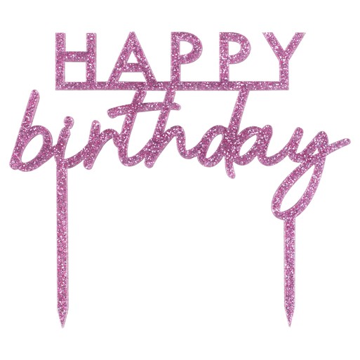Pink Glitter Acrylic Happy Birthday Cake Topper | Ginger Ray